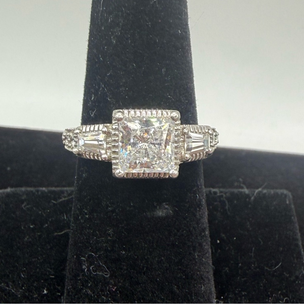 Meda 925 Sterling Silver Princess Cut CZ Ring Vintage Style Size 6.5–6.75